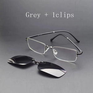Alloy Eyeglasses Big Frame Black For Men Magnet Clip Myopia Glasses Polarized Sunglasses Night Vision Goggles  Half Frame Wide