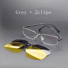 Load image into Gallery viewer, Alloy Eyeglasses Big Frame Black For Men Magnet Clip Myopia Glasses Polarized Sunglasses Night Vision Goggles  Half Frame Wide