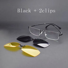 Load image into Gallery viewer, Alloy Eyeglasses Big Frame Black For Men Magnet Clip Myopia Glasses Polarized Sunglasses Night Vision Goggles  Half Frame Wide