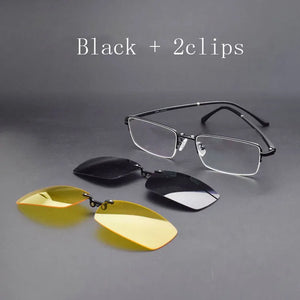 Alloy Eyeglasses Big Frame Black For Men Magnet Clip Myopia Glasses Polarized Sunglasses Night Vision Goggles  Half Frame Wide