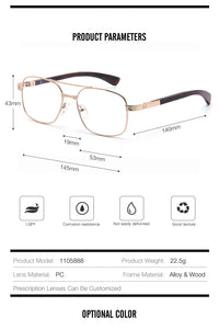 Alloy Glasses Frame Wood Men Pilot Optical Prescription Eyeglasses Frame French Brand Designs Spectacles Women Oversized Eyewear