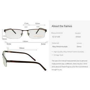 Alloy Metal Half Frame Glasses Men Square Nerd Glasses Frame Optical Prescription Eyeglasses Myopia Lens Monturas De Lentes