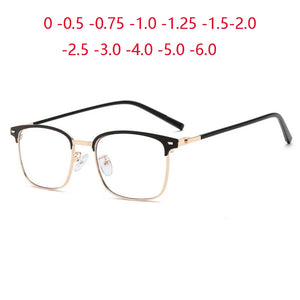 Anti Blue Light Metal Square Myopia Glasses With Degree Vintage Customized Prescription Eyeglasses Diopter 0 -0.5 -0.75 To -6.0