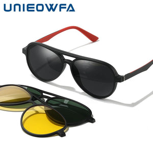 Aviation Polarized Magnetic Clip on Glasses Frame Men Myopia Prescription Eyeglasses Frame Optical Night Vision Clip Sunglasses