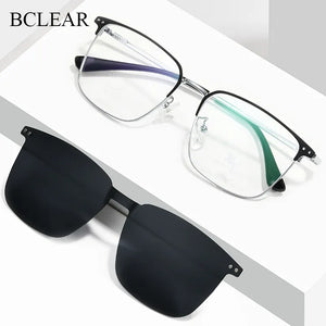BCLEAR  Optical Spectacle Frame Men With Clip On Sunglasses Polarized Magnetic Glasses For Male Prescription Eyeglasses
