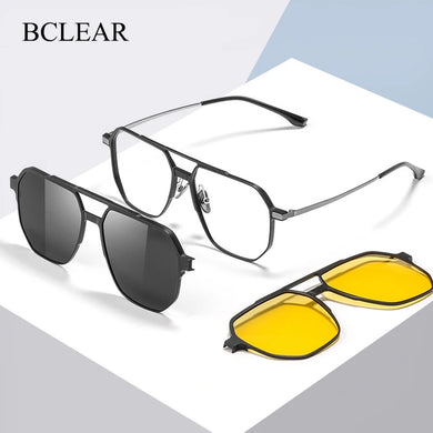 BCLEAR Men Women  Aluminum Magnesium Spectacle Frame Clip On Polarized Sunglasses Night Vision Driving Lenses Magnetic