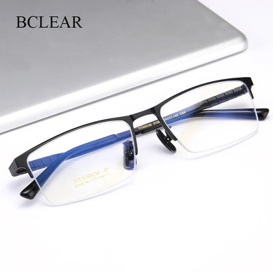 BCLEAR Pure Titanium Spectacle Frame Business Men  Eyewear   Male Classic Half Rim Optical Prescription Eyeglasses