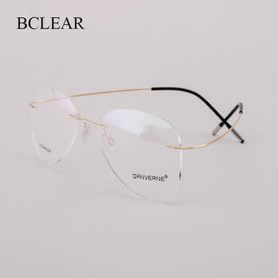 BCLEAR Titanium Alloy Glasses Frame Men   Women Rimless Prescription Pilot Eyeglasses Myopia Optical European Eyewear