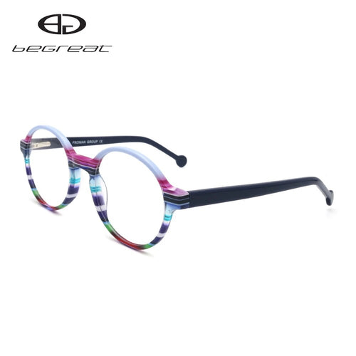BEGREAT Occhiali da vista in acetato fatti a mano giapponesi Montatura retrò rotonda per donna Uomo Montatura per occhiali a righe colorate Personalizzata