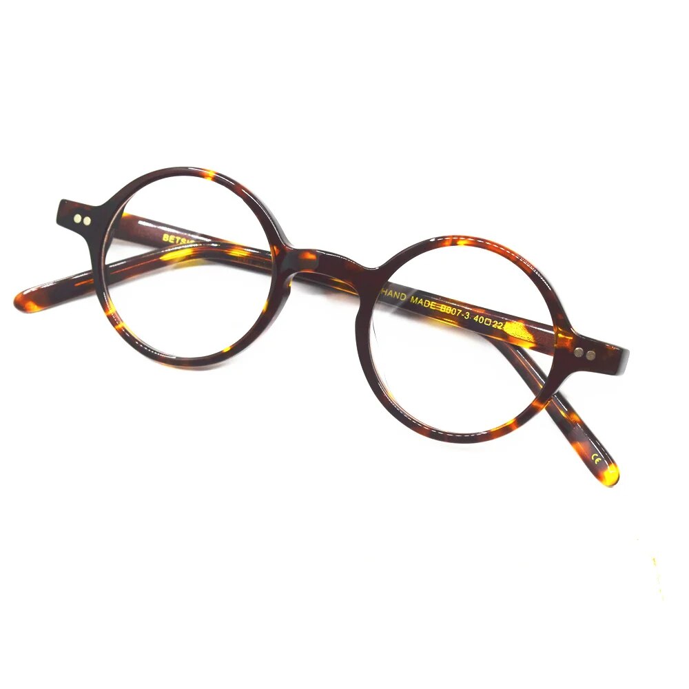 Hand Made Vintage 40 42 44 Round Acetate Tortoise Men Eyeglass frames Full Rim Women Myopia Prescription Eyeglasses