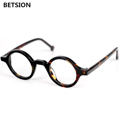 BETSION Small Vintage Round 37mm Hand Made Glasses Full Rim Eyeglass Frames Men Women Myopia Rx able