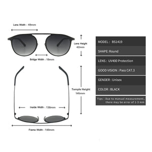 BS1419 Lady Women Girl Men Vintage Metal Sunglasses Oval Shape UV400 Protective Black Brown Gray Eyewear