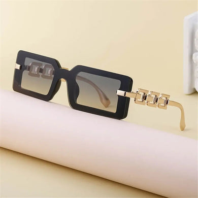 Beach Travel Streetwear Square Sunglasses Vintage Luxury Modern Gradient Shades UV400 Chain Frame Sun Glasses for Women & Men