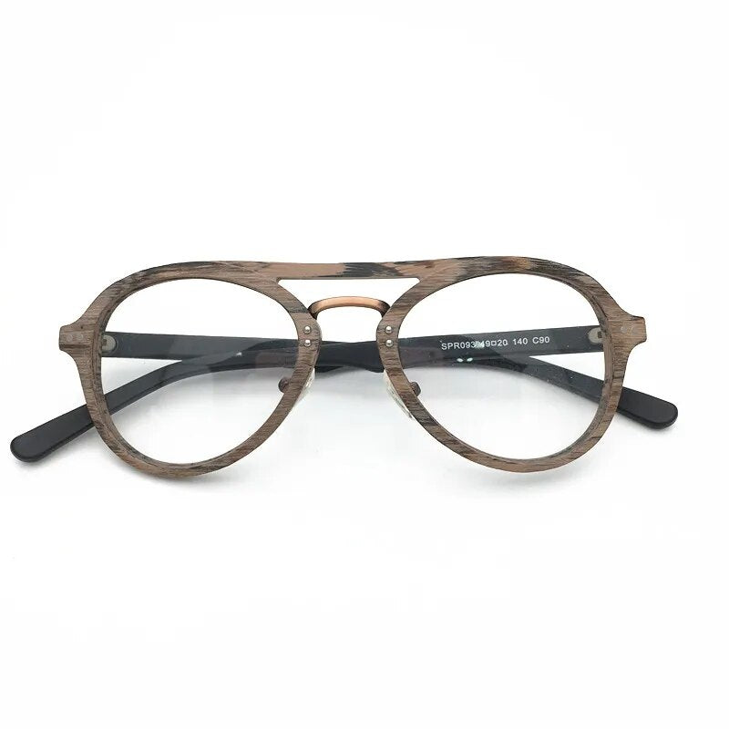 Belight Optical Men Wooden Pilot Shape Double Beam Classical Glasses Frames Designer Eyglasses Fashion Prescription Eyewear 093