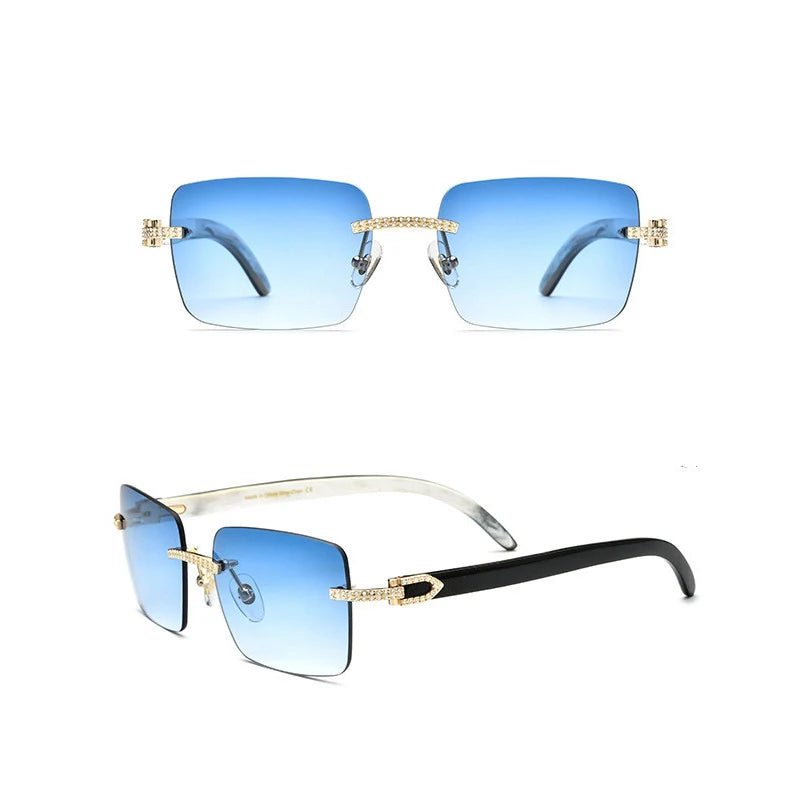 Belight Optical Nature Black White Buffalo Horn Rinestone Square Rimless Men Women Sunglass Unique DesignCase  shiping 10070