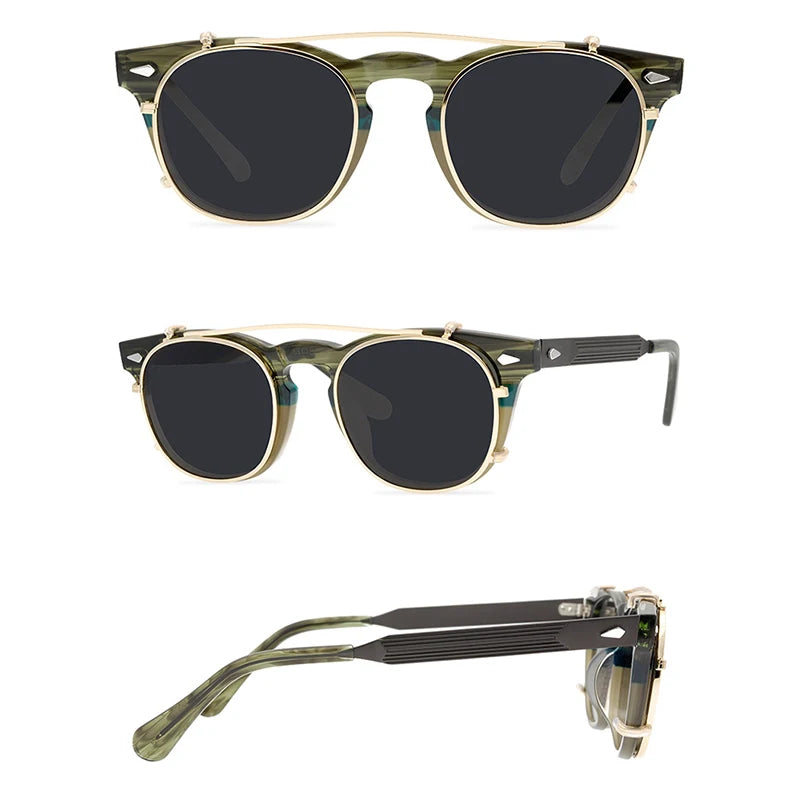 Belight Optical Women Men UV400 Handmade Customized Rivet Vintage Retro Acetate Clip on Sunglasses with Case Oculos Arnel