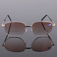 Load image into Gallery viewer, Bifocal Reading Glasses Men Anti Fatigue Presbyopic Eyeglasses Business Ultralight Tea Resin Eyewear Look Far and Near 0 To +400