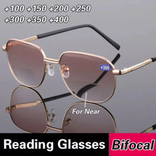 Load image into Gallery viewer, Bifocal Reading Glasses Men Anti Fatigue Presbyopic Eyeglasses Business Ultralight Tea Resin Eyewear Look Far and Near 0 To +400