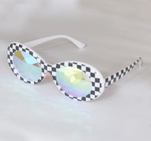 Load image into Gallery viewer, Black and white plaid  kaleidoscope glasses with oval glass lens