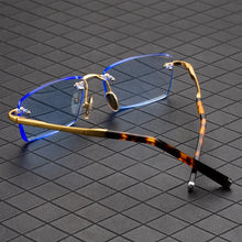 Load image into Gallery viewer, Blue Crystal Stone Sun Glasses Man   Rimless Glass Sunglasses Woman Natural Mineral Lens Vintage Acetate Moisturizing Eye