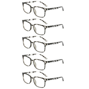 Boncamor 5 Pack Blue Light Bloking Reading Glasses Spring Hinge Wear Comfortable Men Woman Computer Eyeglasses +0--+400