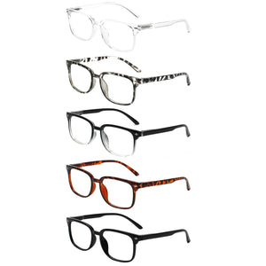 Boncamor 5 Pack Blue Light Bloking Reading Glasses Spring Hinge Wear Comfortable Men Woman Computer Eyeglasses +0--+400