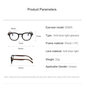 Brand  Handmade Natural Wooden Eyeglasses Frame Women Men Square Anti Blue Light Spectacles Myopia Prescription Glasses