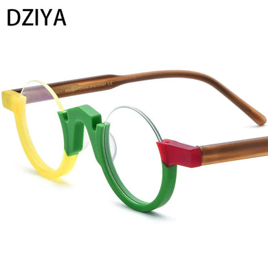 Brand Design Acetate Glasses Men Half Frame Matte Round Transparent Eyeglasses Women Punk Style Vintage Optical Frame 61030