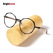 Load image into Gallery viewer, Brightzone Retro Round Polygon Wood Temple Metal Eyewear Prescription Eyeglasses Frame Men Women Myopia Optical Rx Glasses Frame