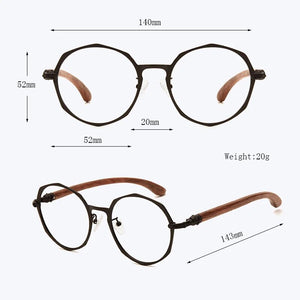 Brightzone Retro Round Polygon Wood Temple Metal Eyewear Prescription Eyeglasses Frame Men Women Myopia Optical Rx Glasses Frame