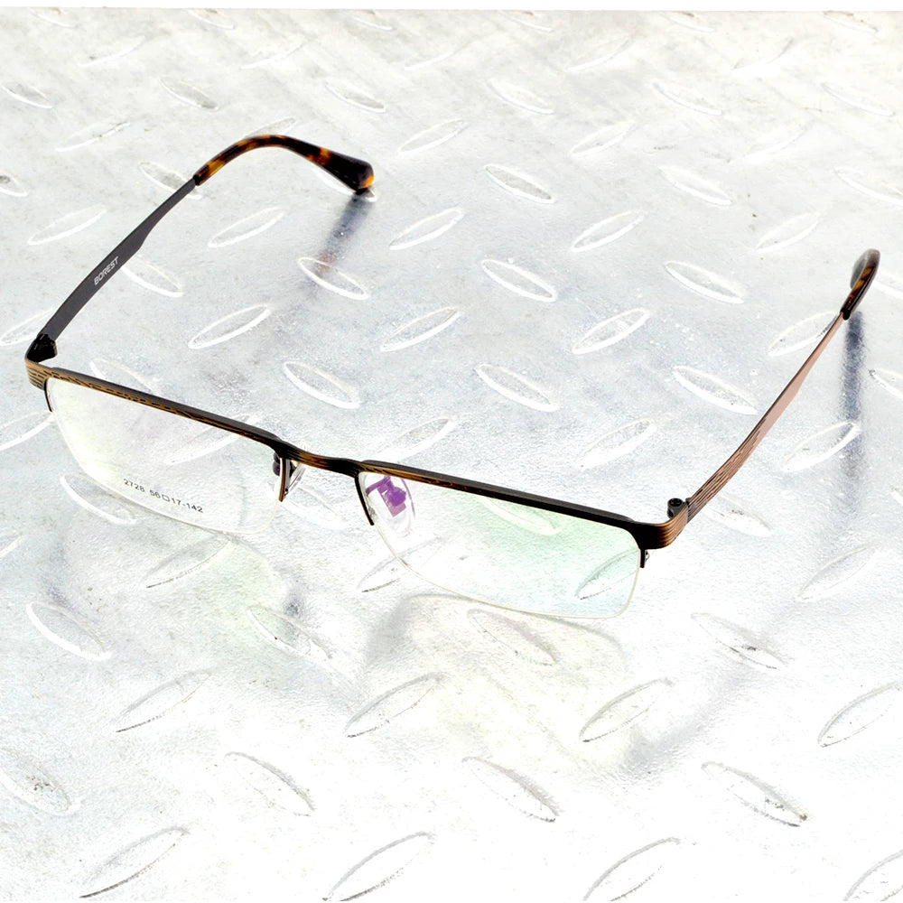 Brown Rectangle Half-rim Titanium Alloy Simple Business Style Men Optical Glasses Frame Eyeglasses Eyeframe Eyewear