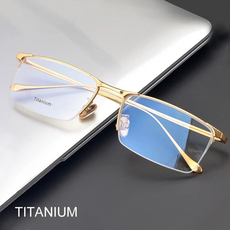 Spectacles Half Frame Business half frame spectacle frame Optical Glasses Pure Titanium Fram ...