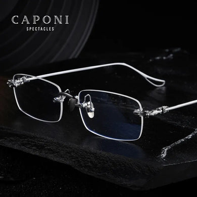 CAPONI Rimless Optical Glasses Titanium Retro Frame Glasses Men Business Eyeglasses Support Myopia Hyperopia Prescription  J8099
