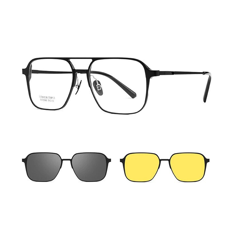 CHFEKUMEET Ultra-light Retro Pure Titanium Polarized Magnetic Clip Optical Prescription Glasses Frame Men and Women Sunglasses