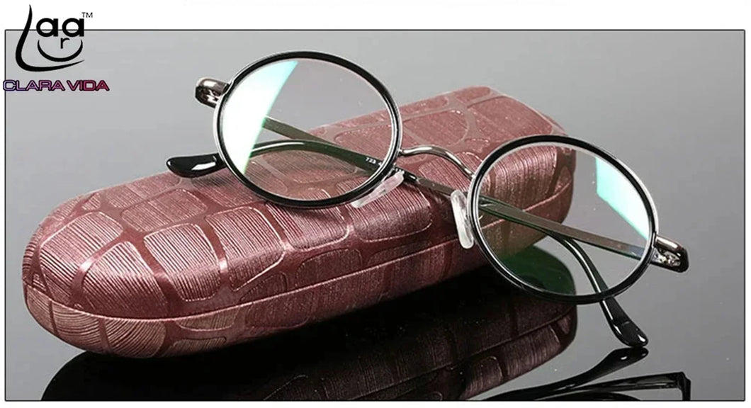 = CLARA VIDA = classic Retro round Reading glasses high-quality alloy black luxury frame with case  +1 +1.5 +2 +2.5 +3 +3.5 +4