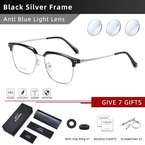 CLLOIO Men Business Half Frame Anti Blue Light Glasses Vintage Ultralight Metal Eyeglasses Optical Prescription Eyewear Frame