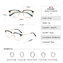 Load image into Gallery viewer, CLLOIO Men Business Half Frame Anti Blue Light Glasses Vintage Ultralight Metal Eyeglasses Optical Prescription Eyewear Frame