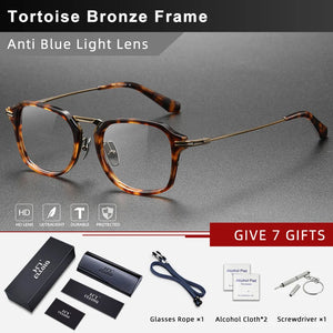CLLOIO Retro Square Pure Titanium Glasses Frame Men Anti Blue Light Handmade Optical Eyeglasses Frame Women Prescription Eyewear
