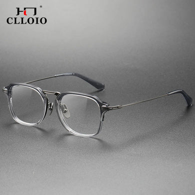 CLLOIO Retro Square Pure Titanium Glasses Frame Men Anti Blue Light Handmade Optical Eyeglasses Frame Women Prescription Eyewear