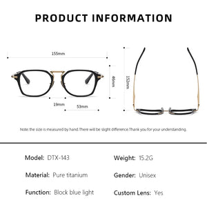 CLLOIO Retro Square Pure Titanium Glasses Frame Men Anti Blue Light Handmade Optical Eyeglasses Frame Women Prescription Eyewear