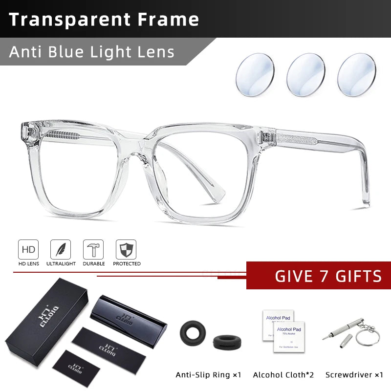 CLLOIO Transparent Eyeglasses Women Men Anti Blue Light Glasses Frames Female Male Computer Eyewear Clear Optical Myopia Frame