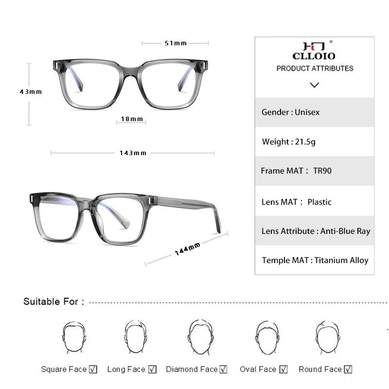 CLLOIO Transparent Eyeglasses Women Men Anti Blue Light Glasses Frames Female Male Computer Eyewear Clear Optical Myopia Frame