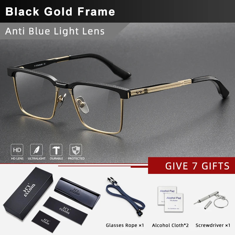 CLLOIO Vintage Pure Titanium Glasses  Men Business Blue Light Blocking Eyeglasses Handmade Optical Frame Prescription Eyewear