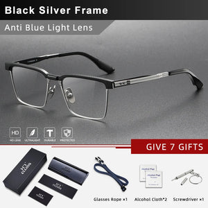 CLLOIO Vintage Pure Titanium Glasses  Men Business Blue Light Blocking Eyeglasses Handmade Optical Frame Prescription Eyewear