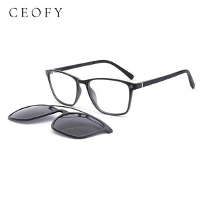 Ceofy Men Eyeglasses Frame Clip On Polarized Sunglasses Optical Myopia Brand Design Double Beam  Glasses Frame CD6827