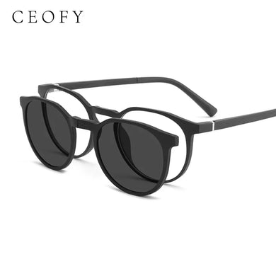 Ceofy Women Round Sunglasses Eyeglasses Frame Optical Myopia Prescription Men Glasses Frame With Sun Clip Magnetic