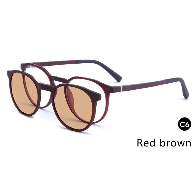 Ceofy Women Round Sunglasses Eyeglasses Frame Optical Myopia Prescription Men Glasses Frame With Sun Clip Magnetic