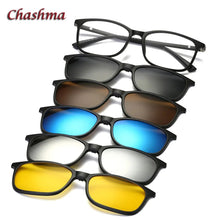 Load image into Gallery viewer, Chashma Brand 5 Clips Sunglasses Male Glasses Frame Polarized Sun Glasses Frames Black Frame Eyeglasses Female Magnet Clips