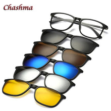 Load image into Gallery viewer, Chashma Brand 5 Clips Sunglasses Male Glasses Frame Polarized Sun Glasses Frames Black Frame Eyeglasses Female Magnet Clips
