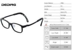 Children Eyeglasses Frame 43MM Ultra-light TR90 Glasses Frame w/ Silicon Nose pads ,Memory Temple  For Boys Girls